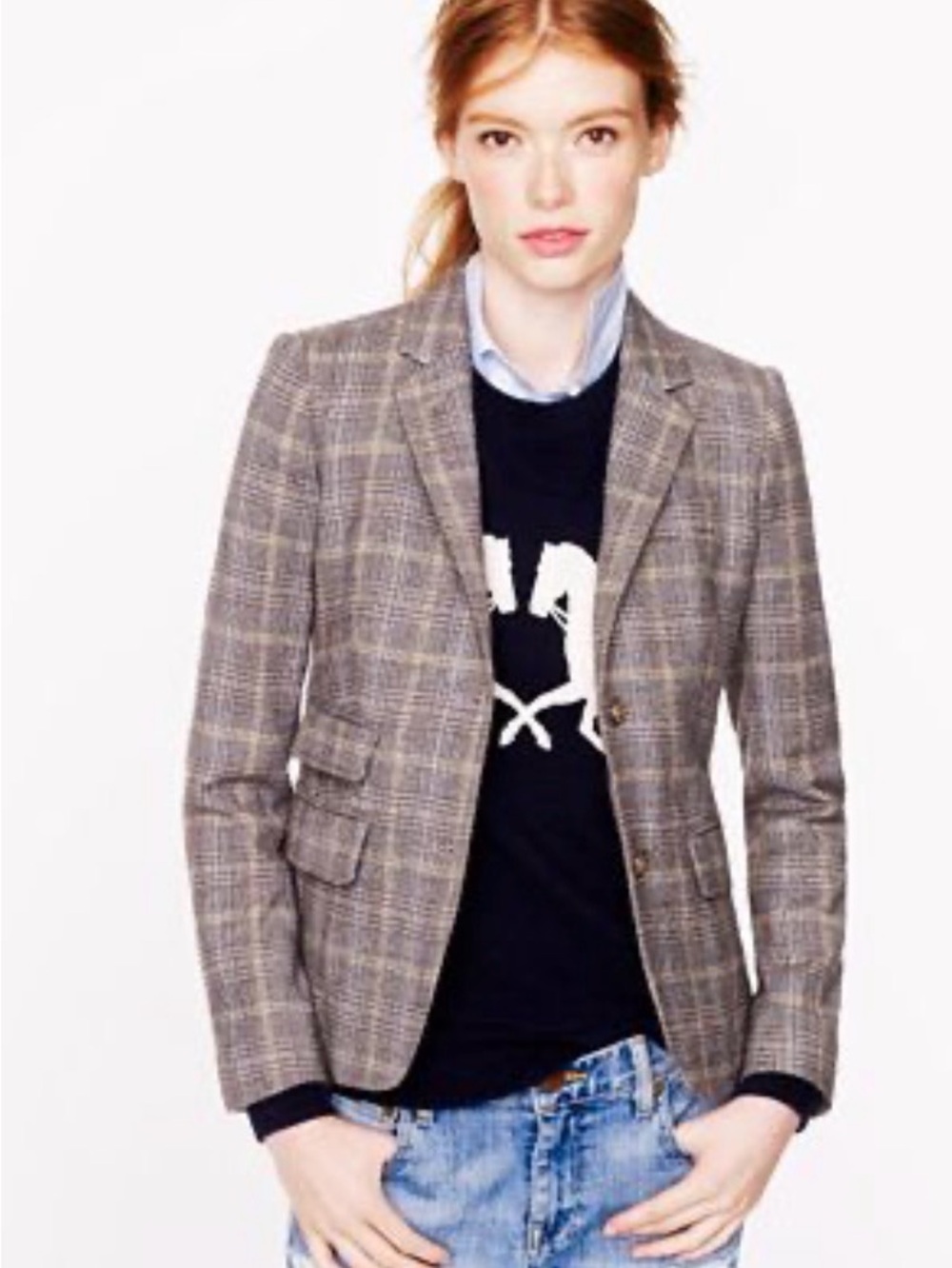 Women's Plaid Tailored Blazer -  Plaid wool size 6